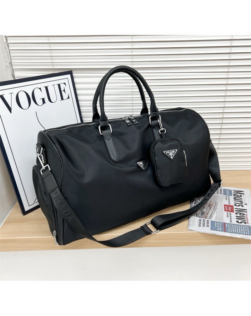 プラダ旅行バッグ大容量ショルダー手に提げる収納バッグ出張旅行適用ポケット付き