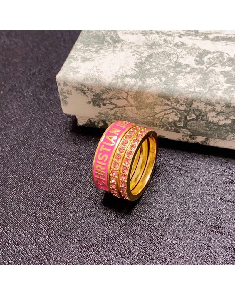 ディオール 指輪三点セット可愛いピンクダイヤ付きエレガントファッション女性