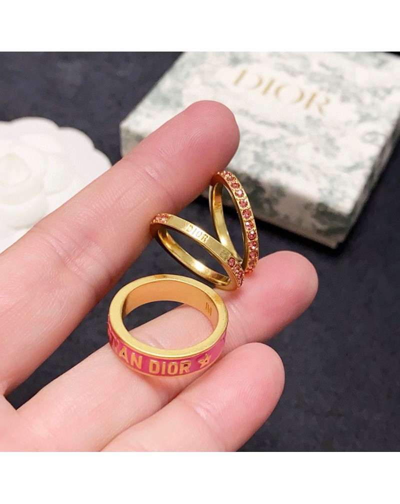 ディオール 指輪三点セット可愛いピンクダイヤ付きエレガントファッション女性