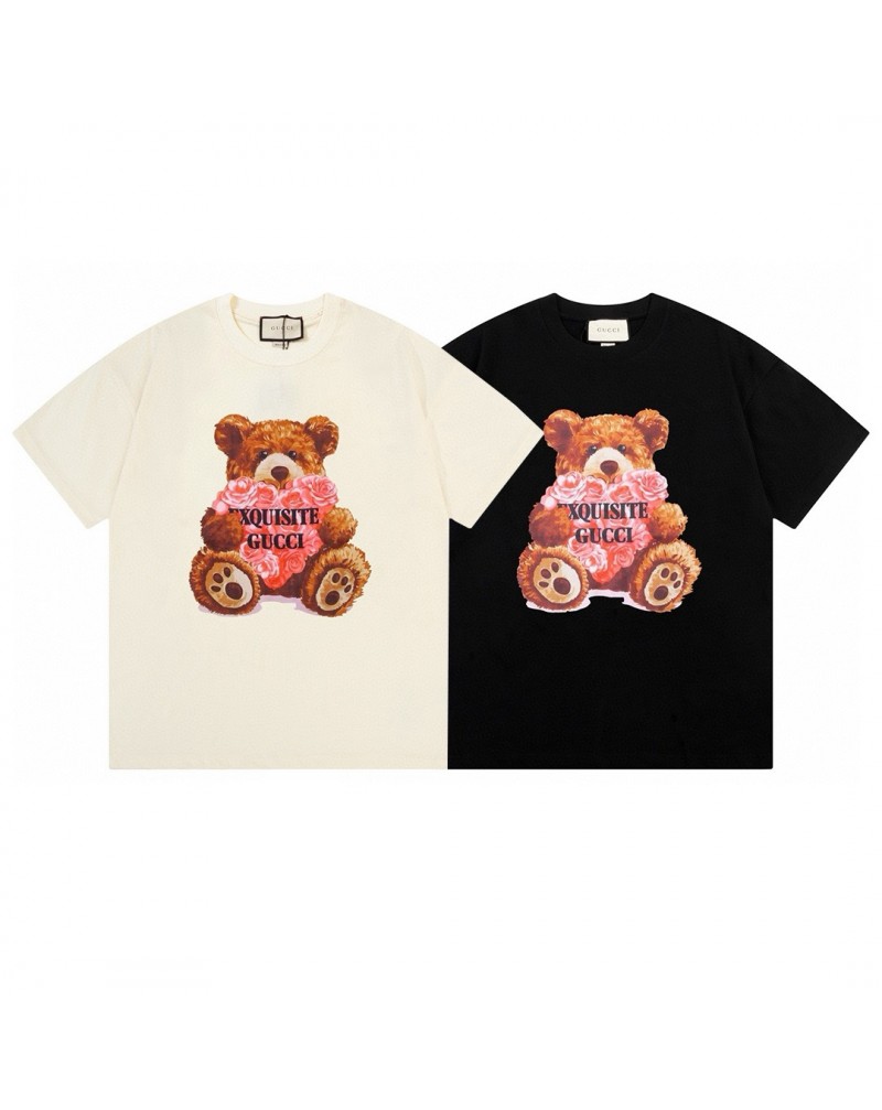 グッチ tシャツ可愛いくまちゃん付きＴシャツペアお揃いティシャツ短袖コットン人気