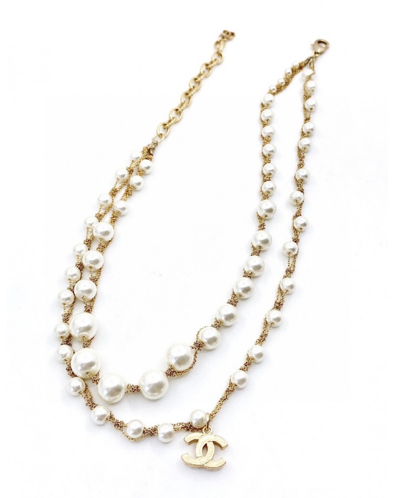 シャネル ネックレス綺麗真珠付き高級感アクセサリーオシャレ小香風
