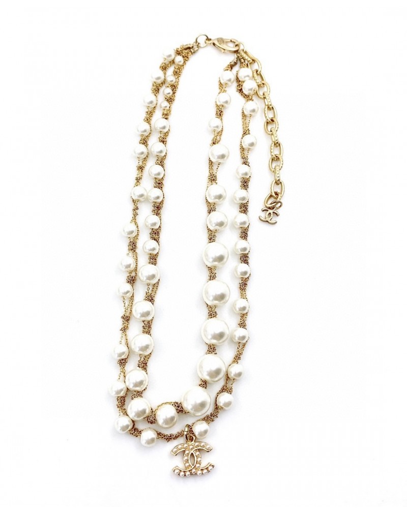 シャネル ネックレス綺麗真珠付き高級感アクセサリーオシャレ小香風