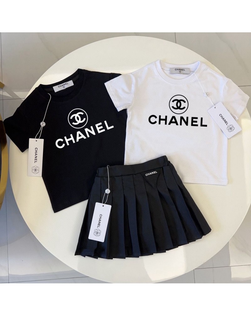 シャネルtシャツハーフスカートセット 子供用オシャレ小香風キッズ上下セット
