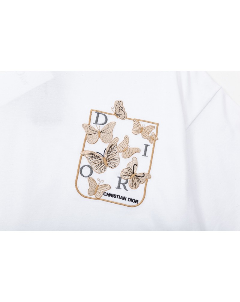 ディオール Tシャツ短袖オシャレ刺繍バタフライカジュアル人気ティシャツトップス大きめサイズ