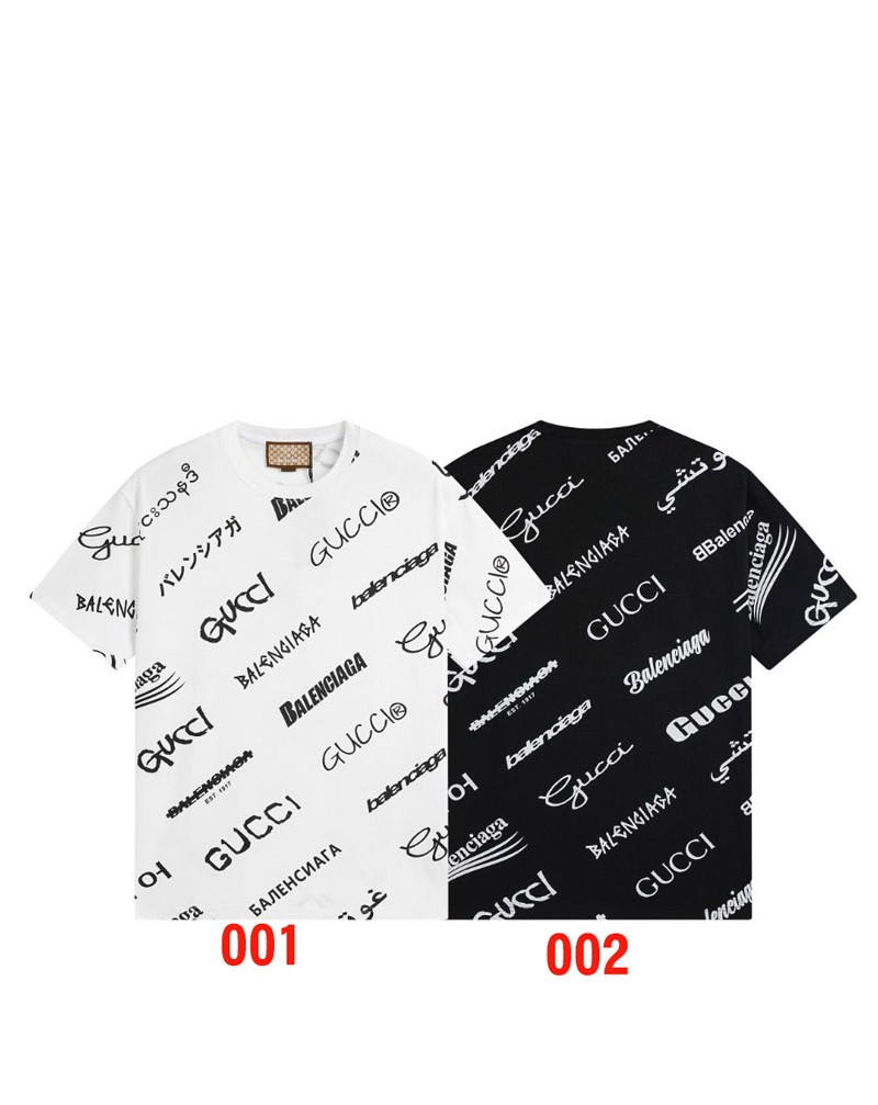 グッチxバレンシアガコラボtシャツ短袖人気ティシャツコットントップスペアお揃い