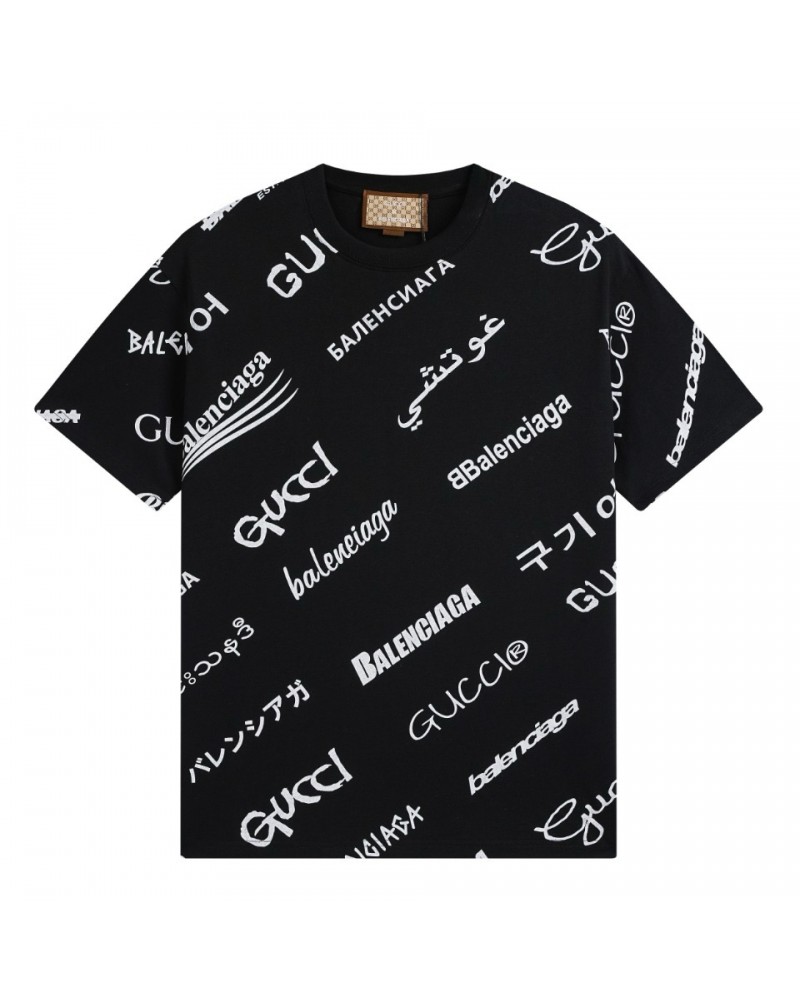 グッチxバレンシアガコラボtシャツ短袖人気ティシャツコットントップスペアお揃い