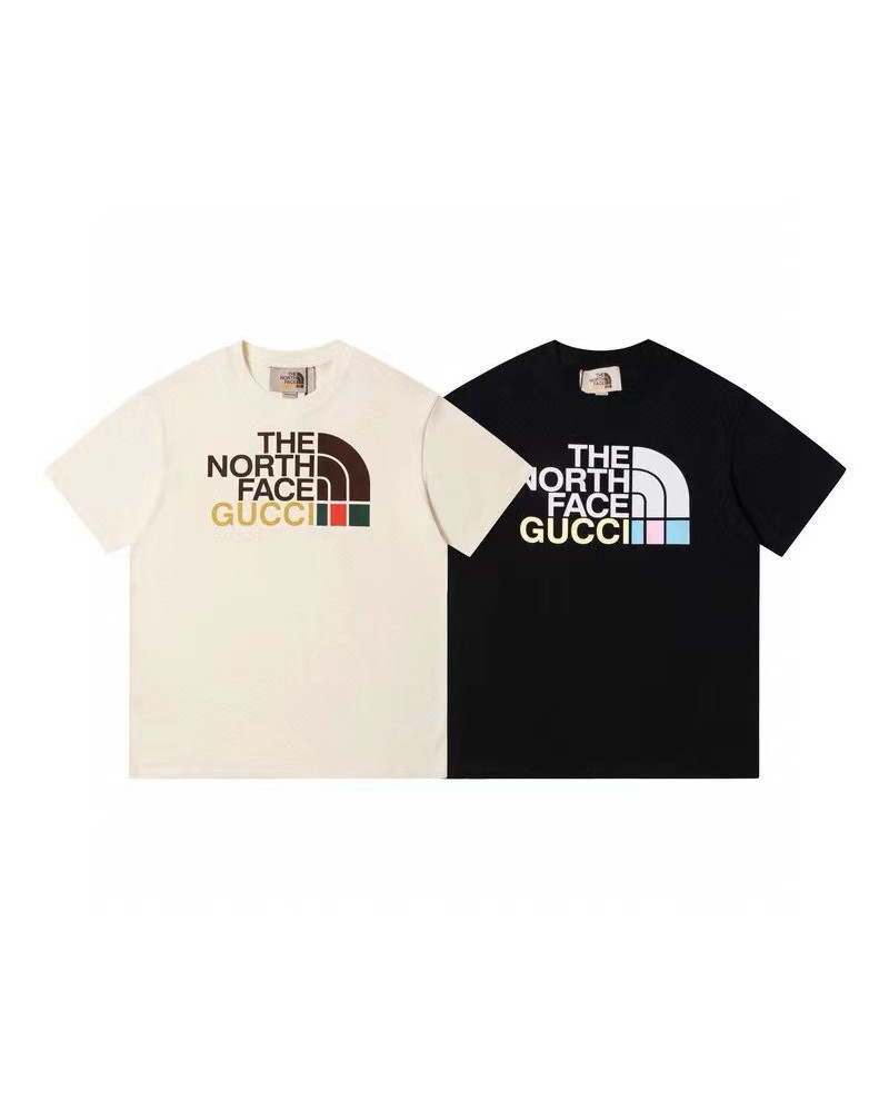 グッチ ザノースフェイスコラボ tシャツ経典潮流ティシャツトップスペアお揃い