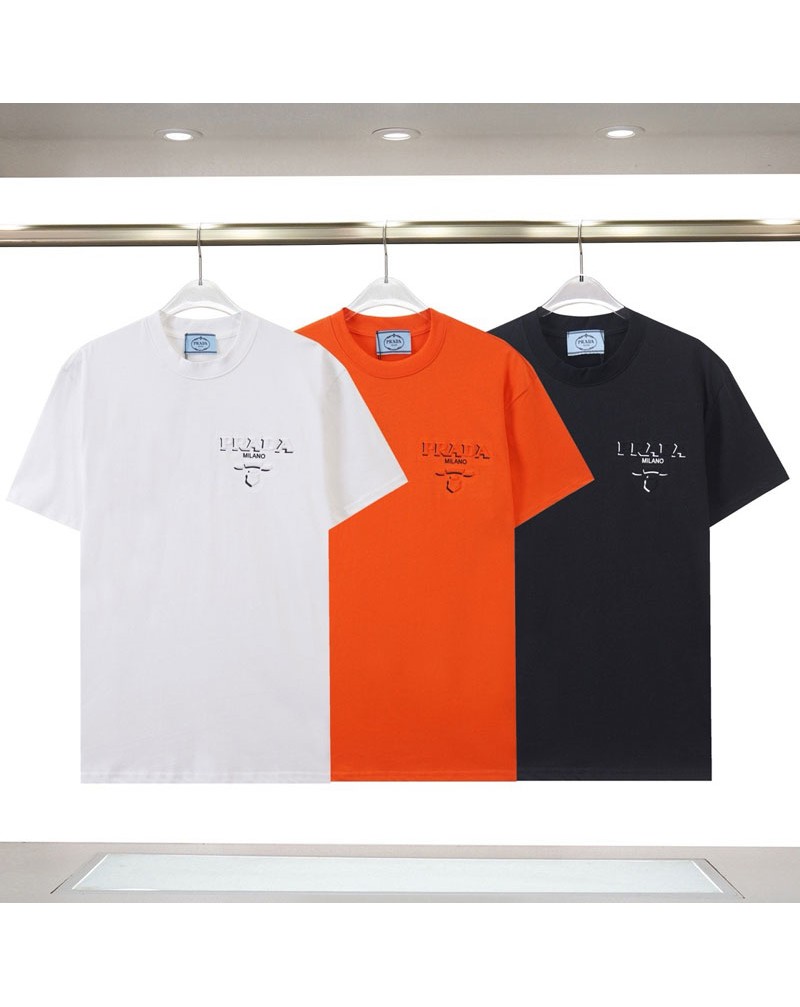 プラダ tシャツカジュアル 簡約 ファッションコットンティシャツ短袖凹凸ロゴ