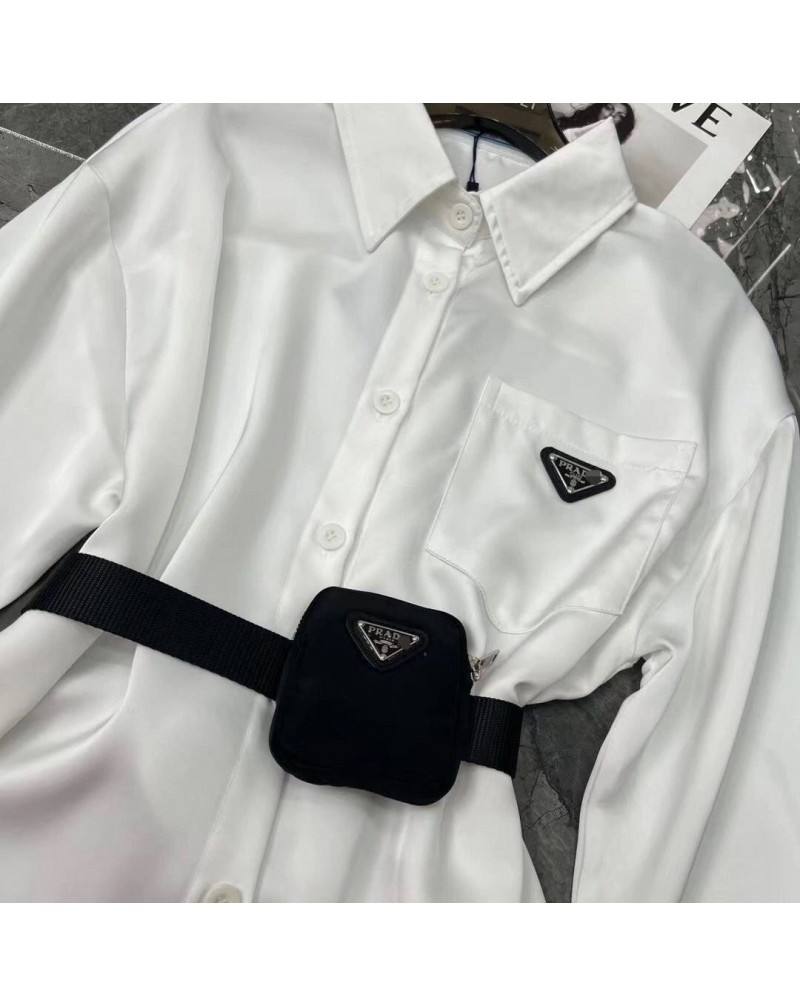 プラダ シャツ女性 簡約ウエストバッグベルト付きファッション長袖アセテート生地ソフト夏服