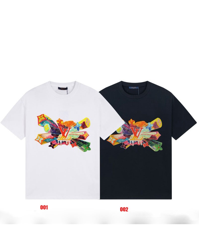 ルイヴィトン tシャツ短袖コットン お洒落プリントペアお揃いティシャツトップス