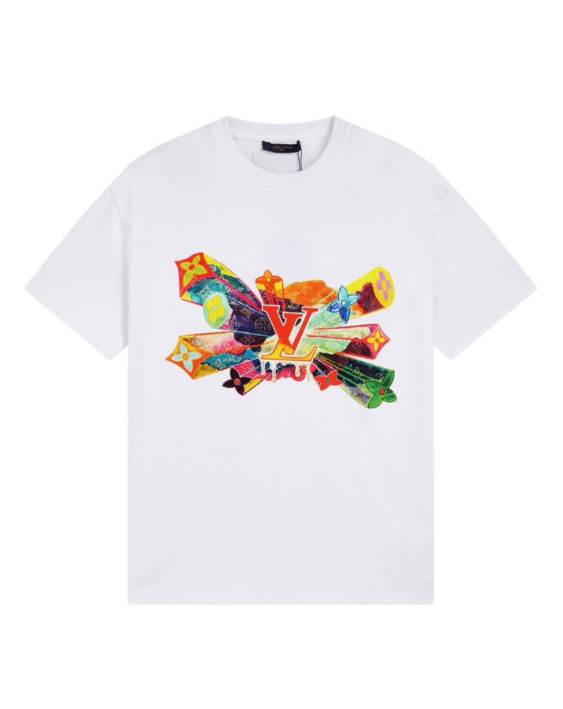 ルイヴィトン tシャツ短袖コットン お洒落プリントペアお揃いティシャツトップス