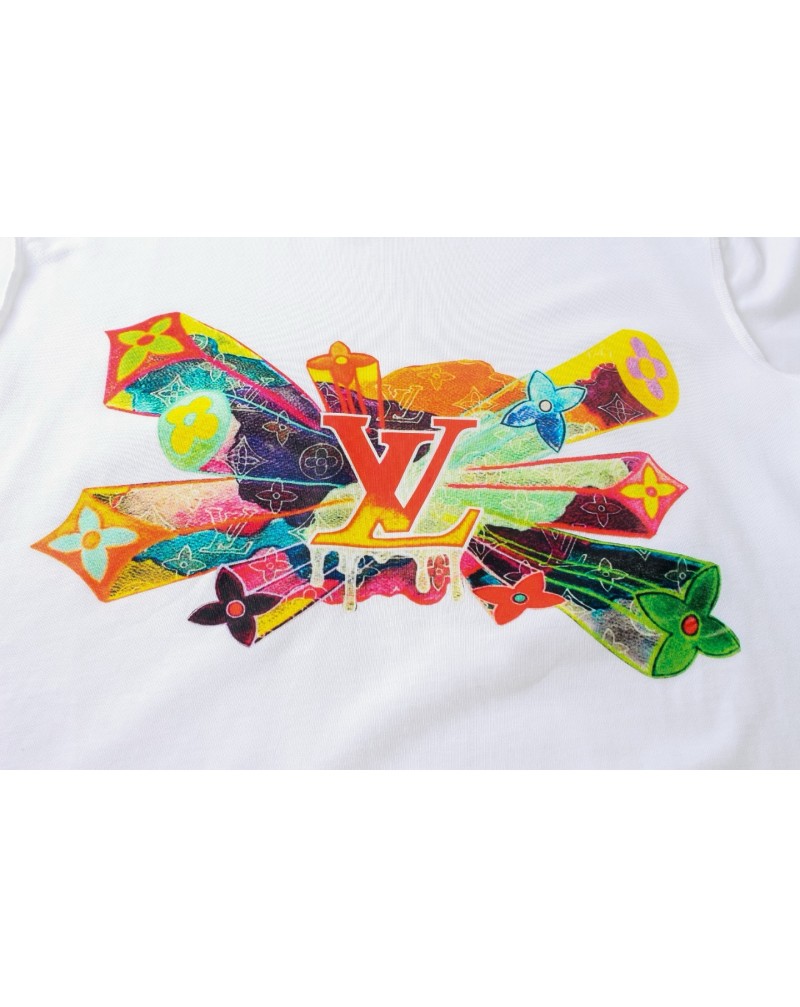 ルイヴィトン tシャツ短袖コットン お洒落プリントペアお揃いティシャツトップス