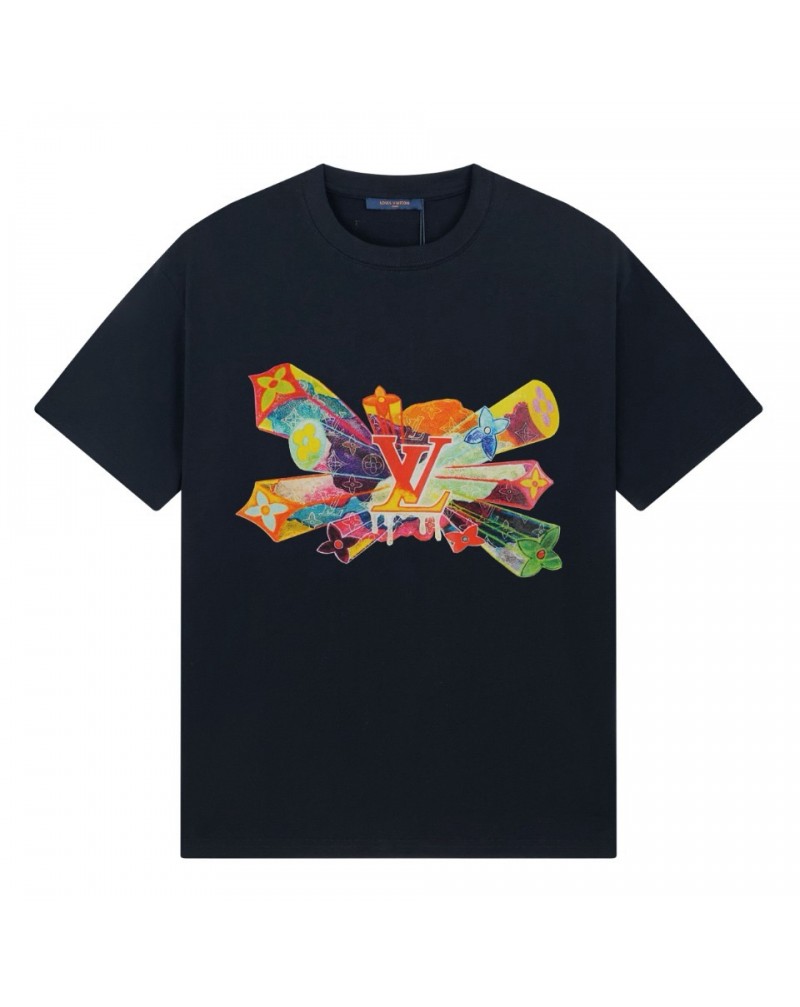 ルイヴィトン tシャツ短袖コットン お洒落プリントペアお揃いティシャツトップス