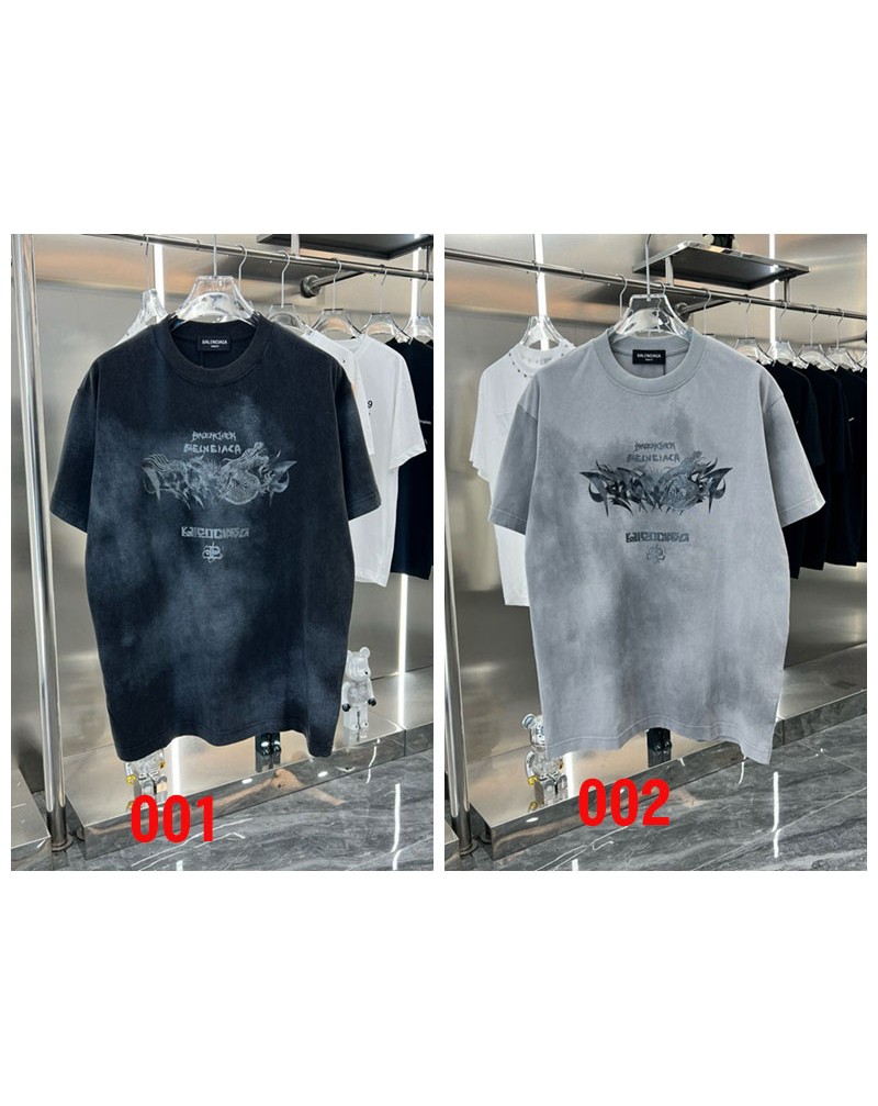 バレンシアガ tシャツ復古風 人気ティシャツ短袖コットンカジュアルオーバーサイズトップス高品質