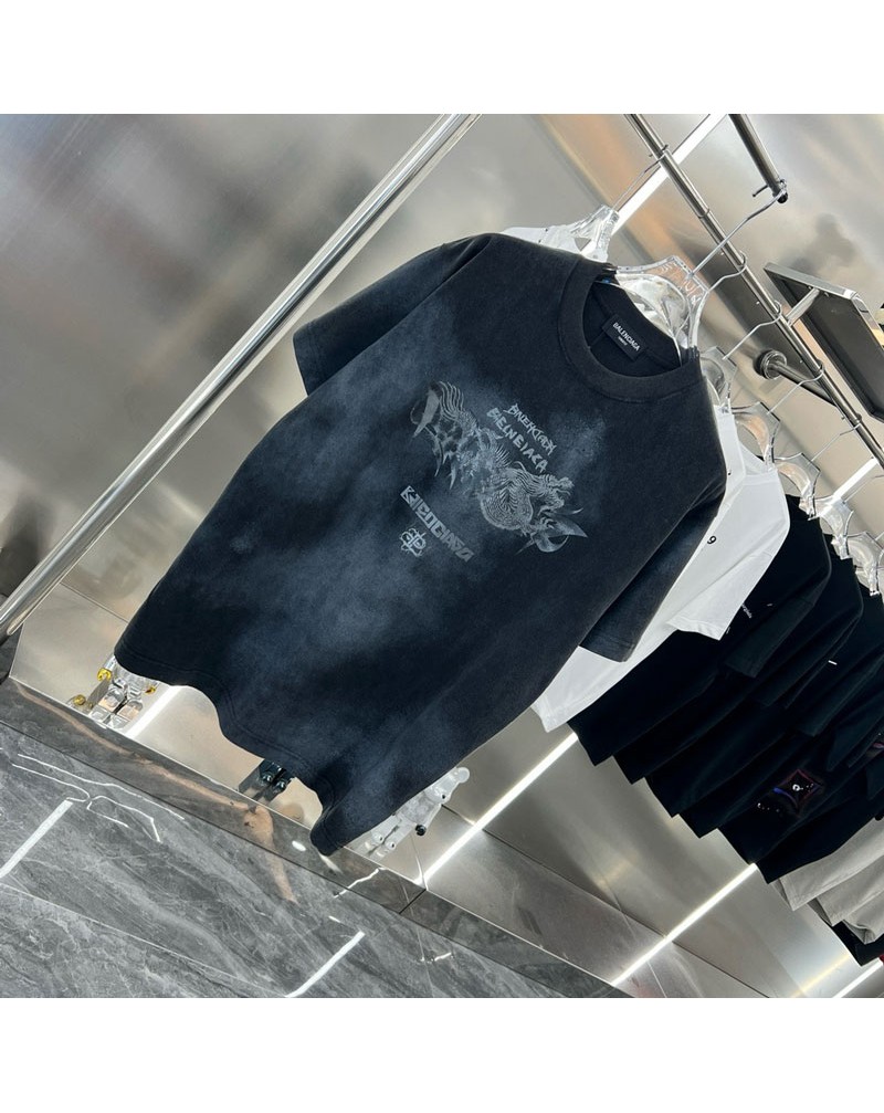 バレンシアガ tシャツ復古風 人気ティシャツ短袖コットンカジュアルオーバーサイズトップス高品質
