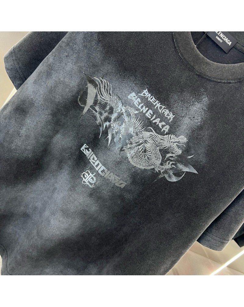 バレンシアガ tシャツ復古風 人気ティシャツ短袖コットンカジュアルオーバーサイズトップス高品質