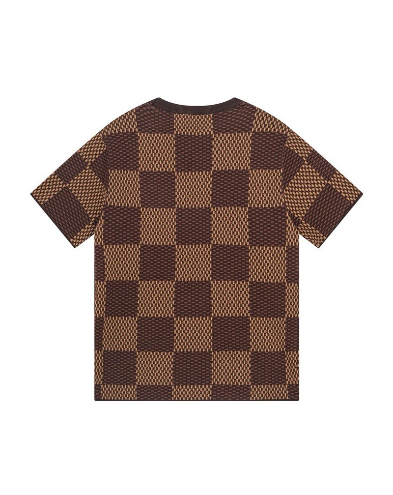ルイヴィトン tシャツ  お洒落ダミエプリント立体刺繍ロゴ 短袖潮流ファッションティシャツ