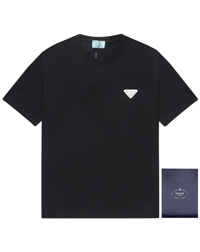 プラダ tシャツ短袖精緻刺繍ファッション丸首ティシャツコットンソフト通気性よい