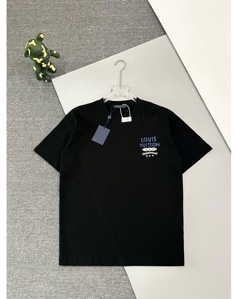ルイヴィトンクロムハーツコラボ tシャツ半袖潮流ティシャツ半袖精緻刺繍個性男女向け