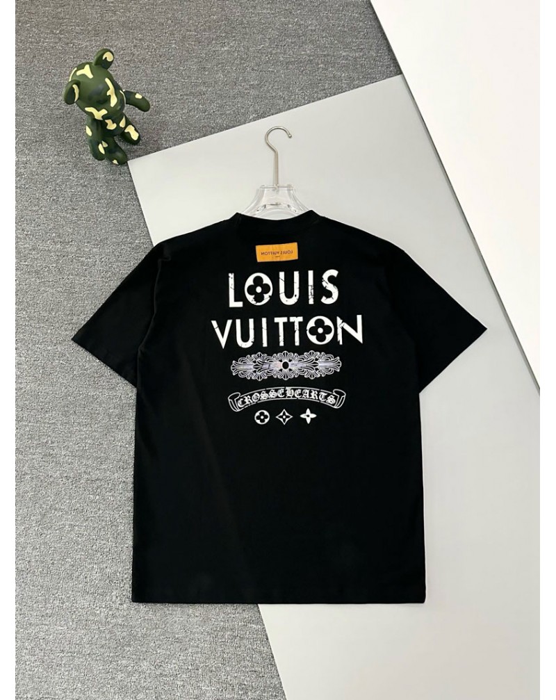 ルイヴィトンクロムハーツコラボ tシャツ半袖潮流ティシャツ半袖精緻刺繍個性男女向け