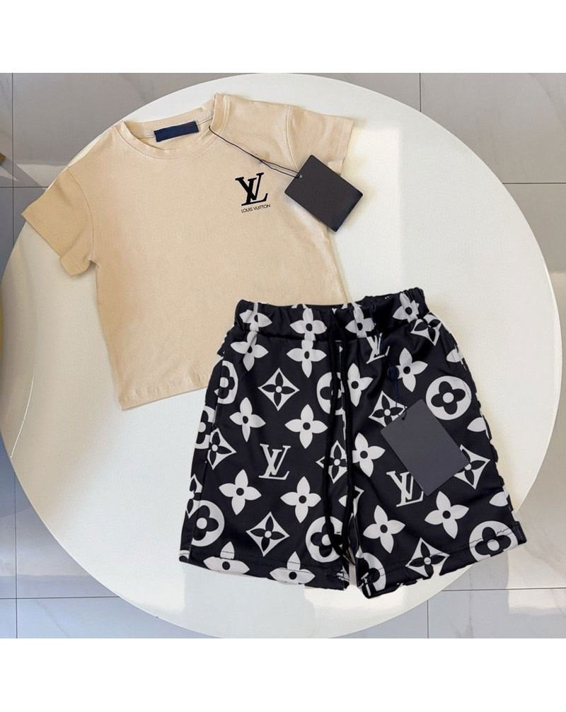 ルイヴィトン tシャツ半ズボンセット子供向けキッズウェアティシャツハーフパンツアップセット