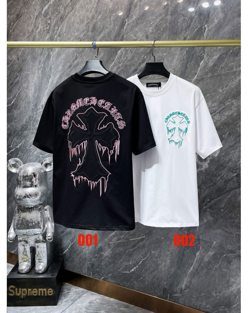 クロムハーツ ティシャツ短袖chrome hearts 人気ブラドン精緻刺繍潮流個性tシャツ半袖