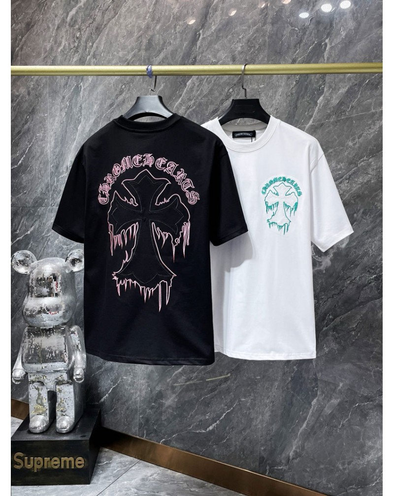 クロムハーツ ティシャツ短袖chrome hearts 人気ブラドン精緻刺繍潮流個性tシャツ半袖