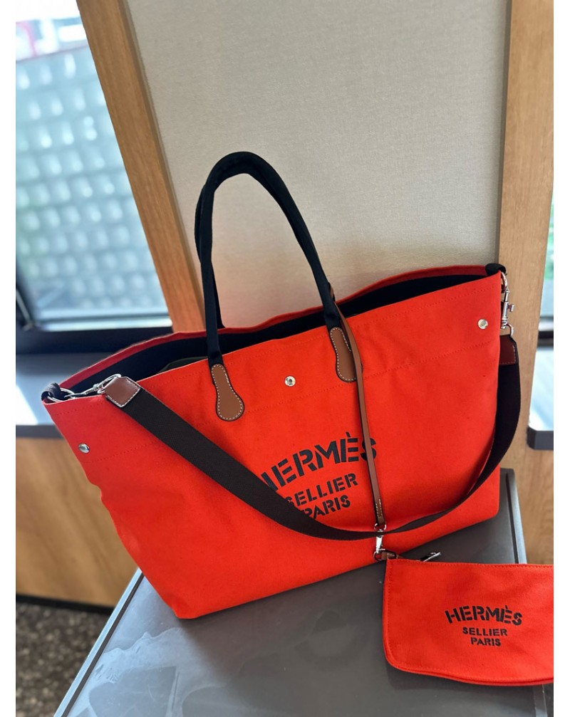 hermes トートバッグキャンバスバッグポケット付きファッション