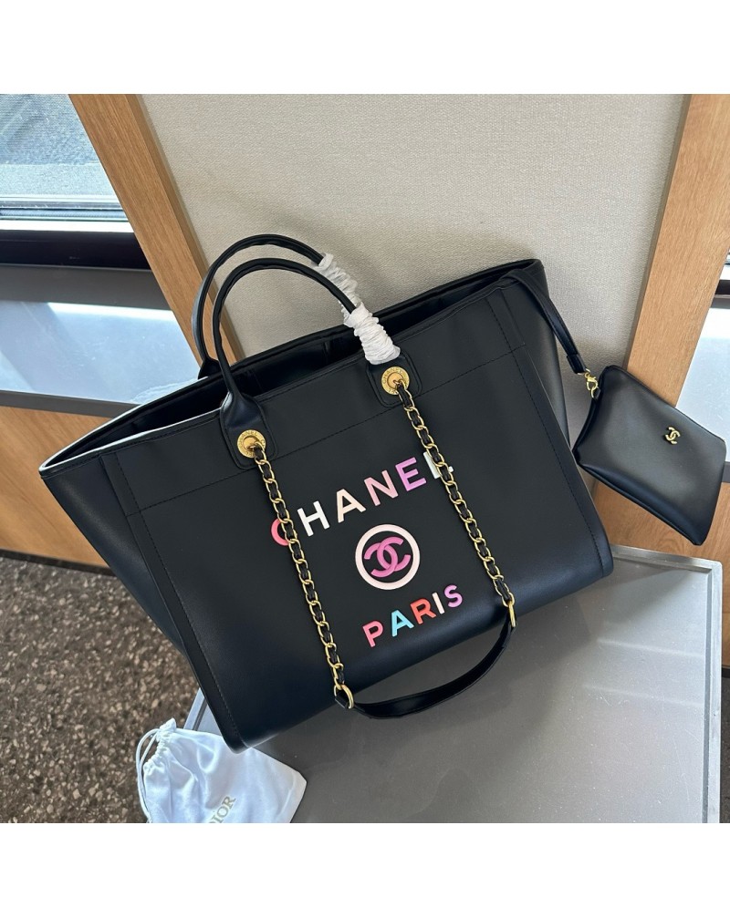 シャネル ショピングバッグ人気小香風ファッション革製トートバッグポケット付きビーチバッグ女性
