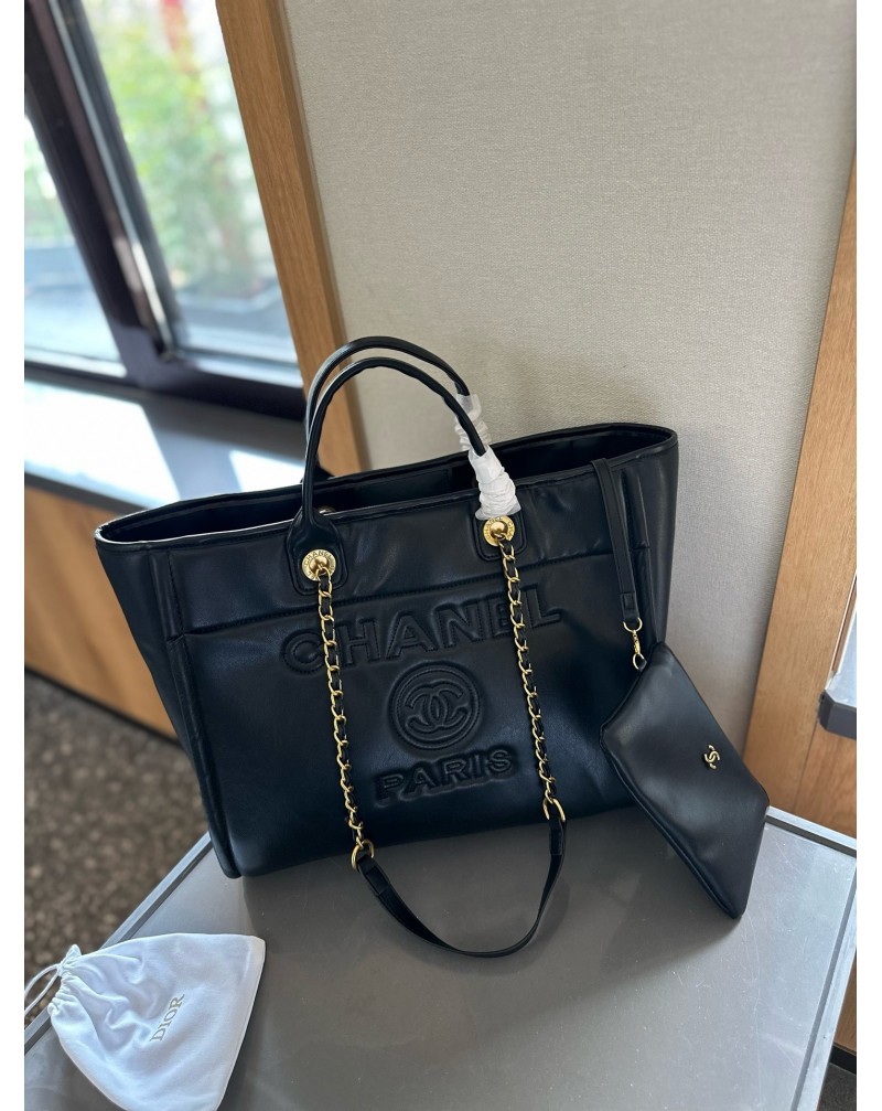 シャネル ショピングバッグ人気小香風ファッション革製トートバッグポケット付きビーチバッグ女性