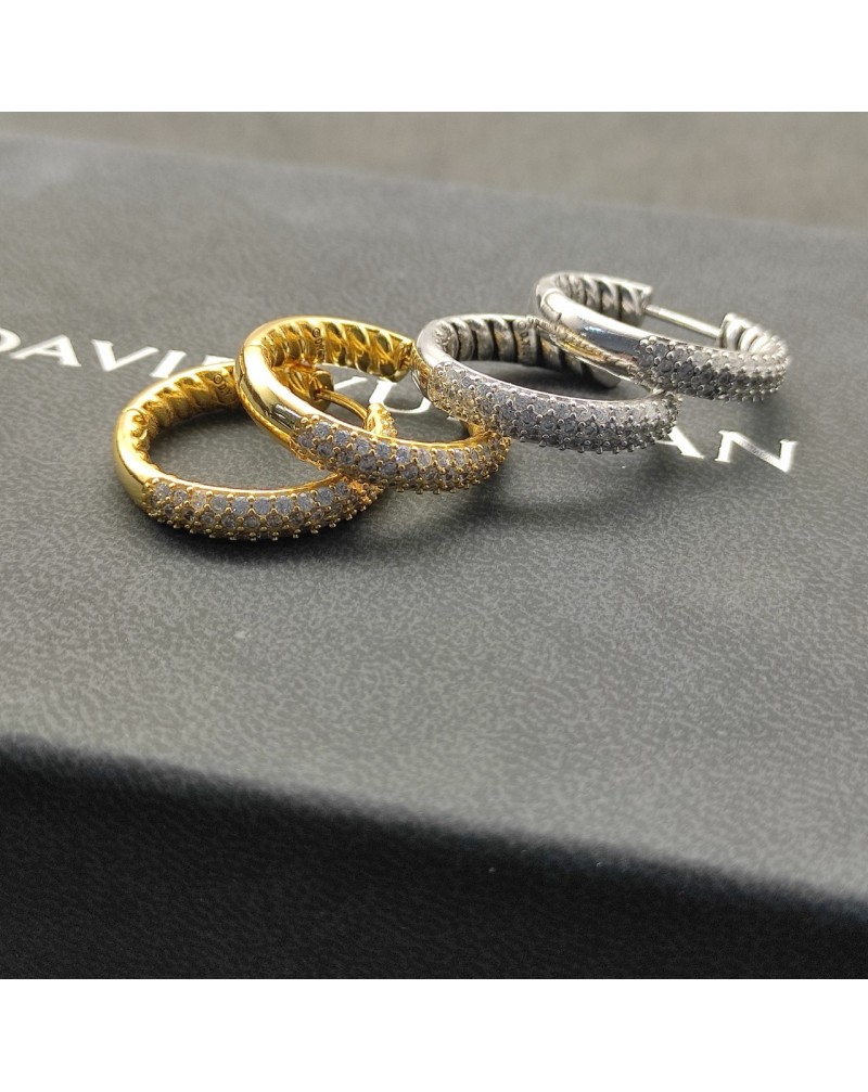 David Yurman ピアス潮流 爆人気 個性丸リングピアスキラキラ金色シルバーお揃い