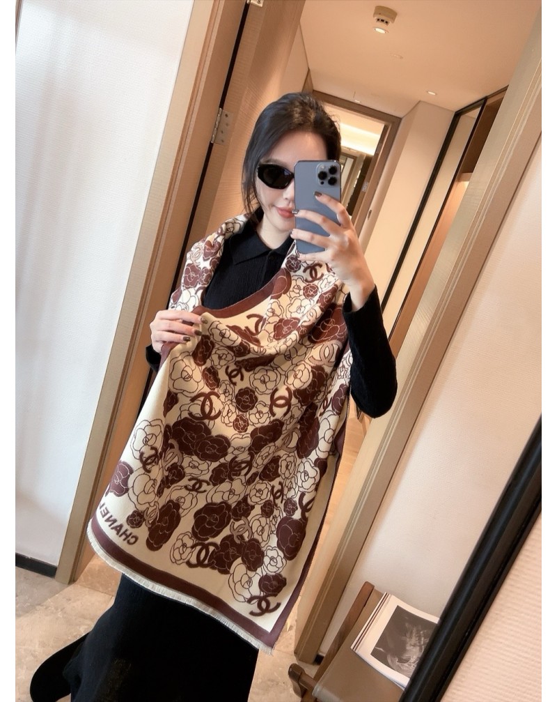 シャネル マフラー綺麗カメリアショール女性人気マフラーファッション