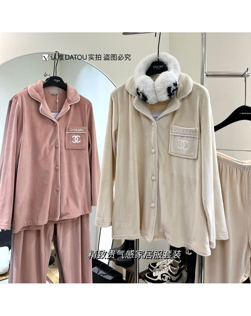シャネル ルームウェアオシャレ小香風パジャマセットベルベットソフト厚さ