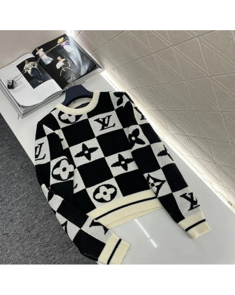 ルイヴィトン セーター黒白ダミエモノグラム付き