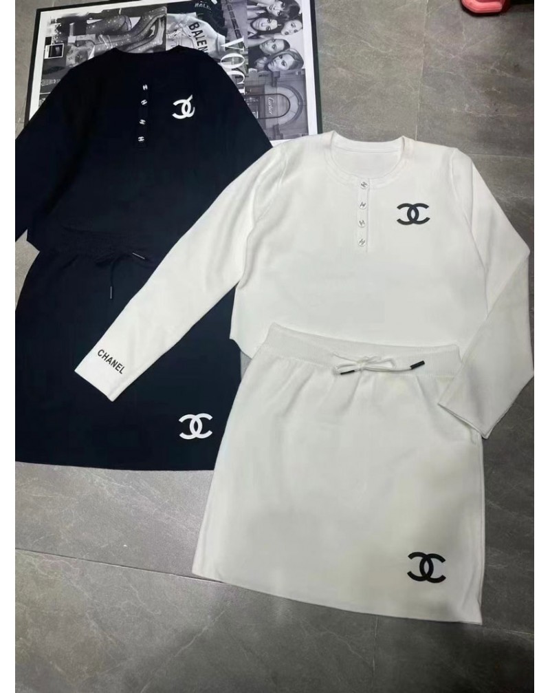 シャネル ロングシャツスカートセットお洒落小香風スポーツ風シンプル上下セット