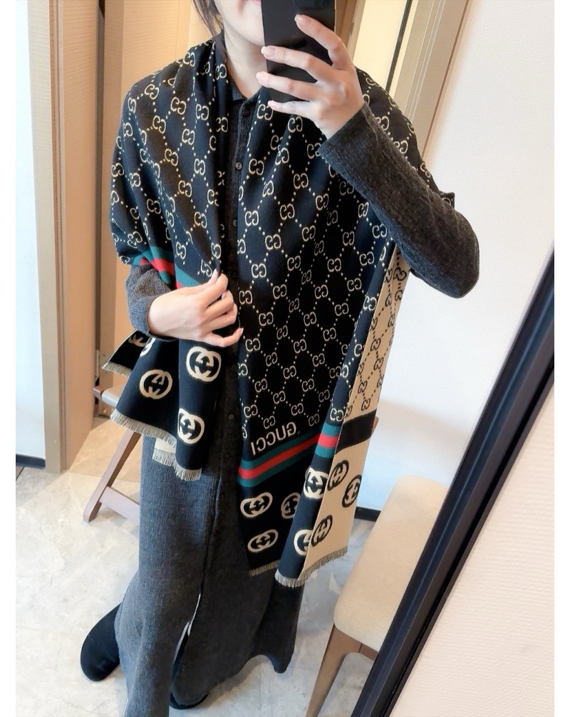 グッチ マフラー人気ファッションショール経典プリント付き