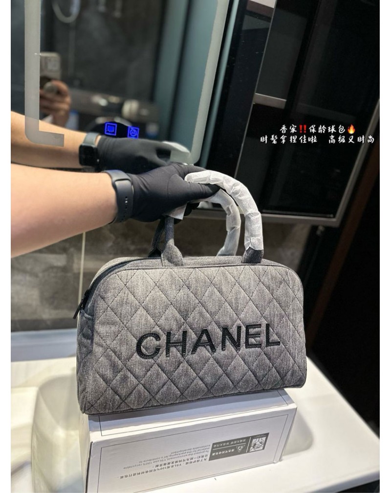 シャネル ボーリングバッグ 人気 オシャレ小香風ハンドバッグ復古デニム製芸能人JENNIE愛用