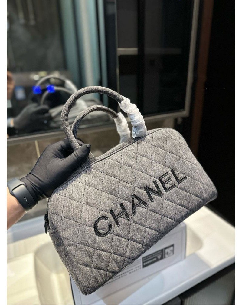 シャネル ボーリングバッグ 人気 オシャレ小香風ハンドバッグ復古デニム製芸能人JENNIE愛用