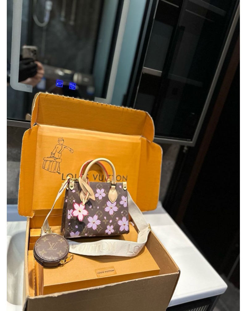 ルイヴィトン ミニトートバッグオシャレかわいい桜プリント付きミニショルダーバッグ