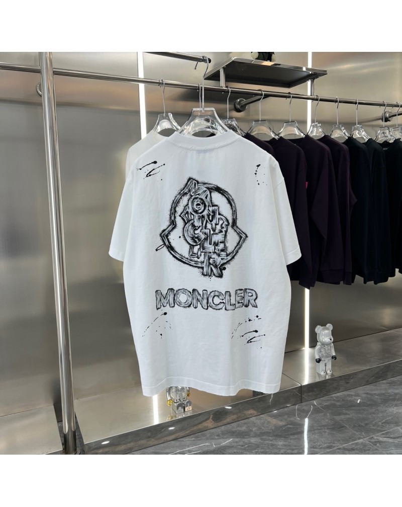モンクレール Tシャツ短袖コットン製 オシャレ潮流個性プリント付きティシャツ半袖ペアお揃い