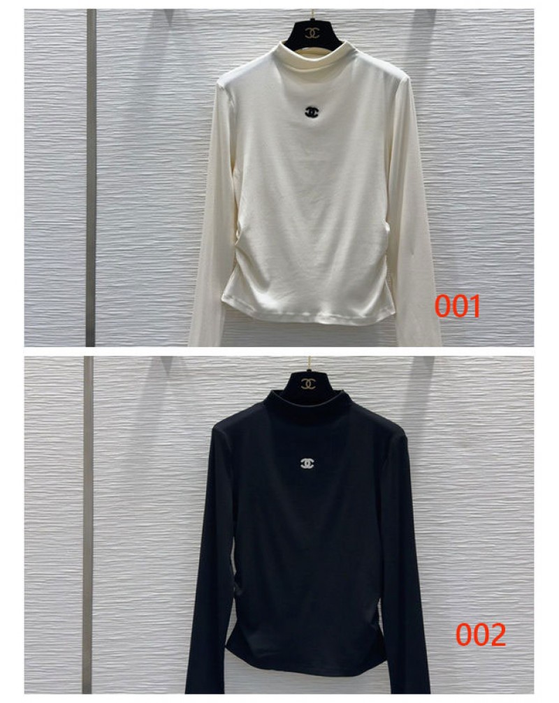 シャネル ハイネットロングシャツ オシャレ小香風 芸能人愛用流行長袖トップス黒白い2色お揃い