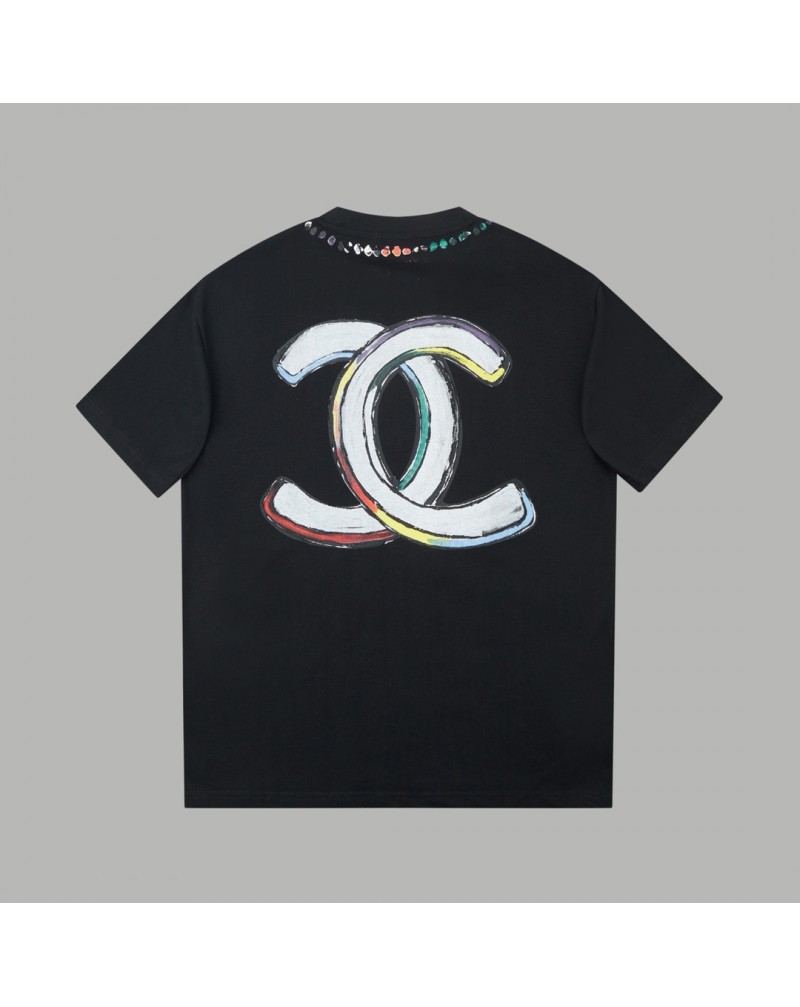 シャネル Tシャツ オシャレ小香風個性潮流プリント付きティシャツ半袖男女向け
