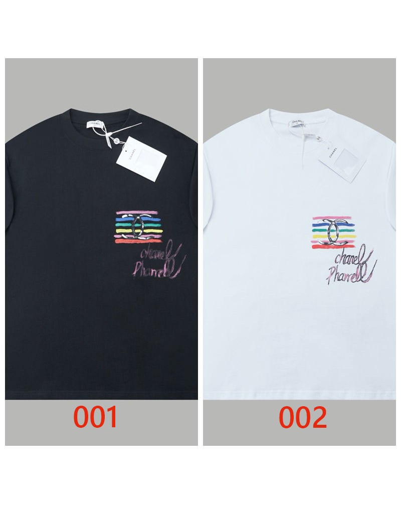 シャネル Tシャツ半袖個性潮流落書きプリント人気ブランドティシャツコットン新作短袖メンズレディース兼用