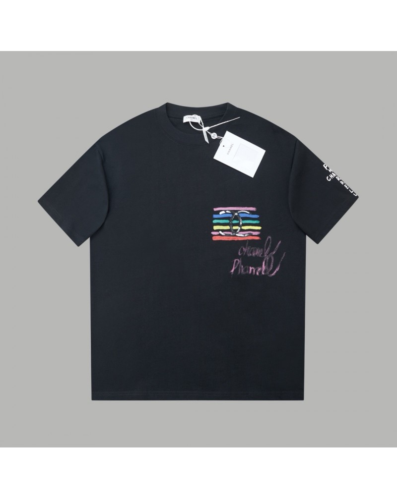 シャネル Tシャツ半袖個性潮流落書きプリント人気ブランドティシャツコットン新作短袖メンズレディース兼用