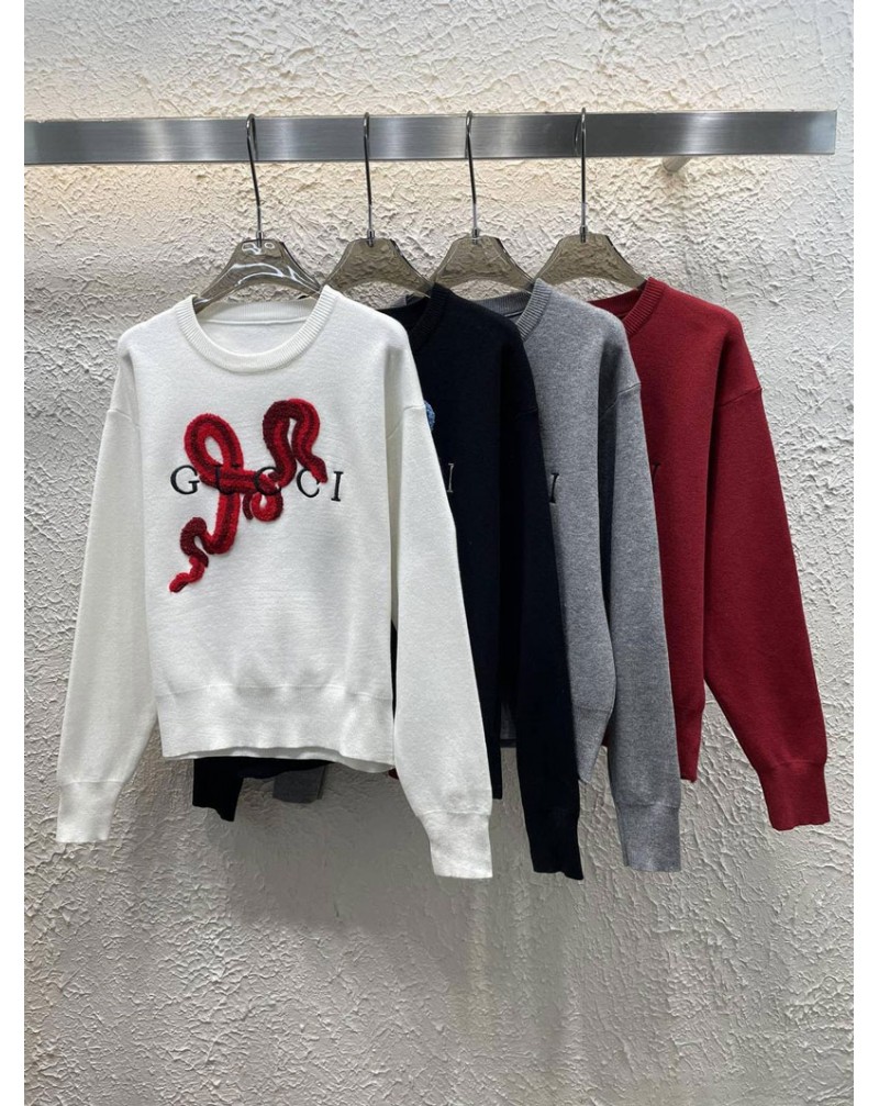 グッチ セーター刺繍ロゴ付きオシャレファッション人気ニットトップスフリーサイズ