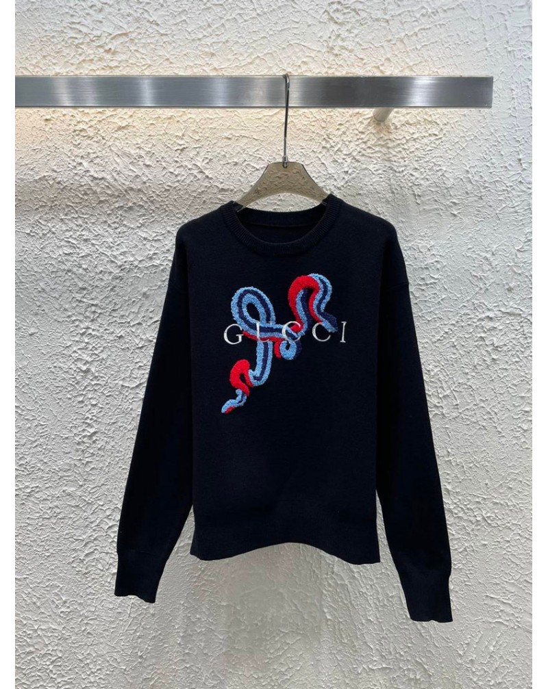 グッチ セーター刺繍ロゴ付きオシャレファッション人気ニットトップスフリーサイズ