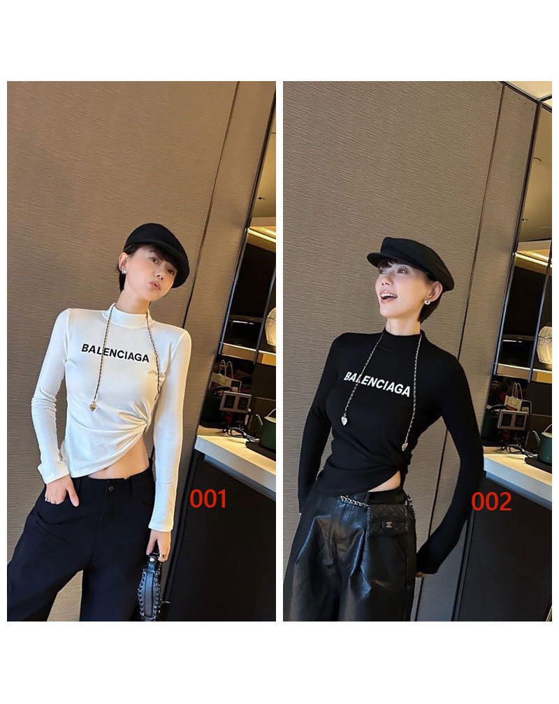 バレンシアガ ロングシャツ オシャレ韓国風ハイネック女性向け