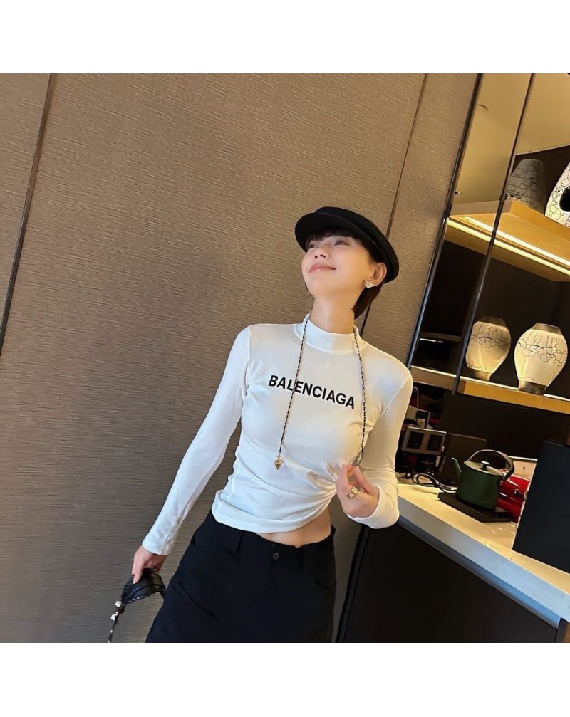 バレンシアガ ロングシャツ オシャレ韓国風ハイネック女性向け