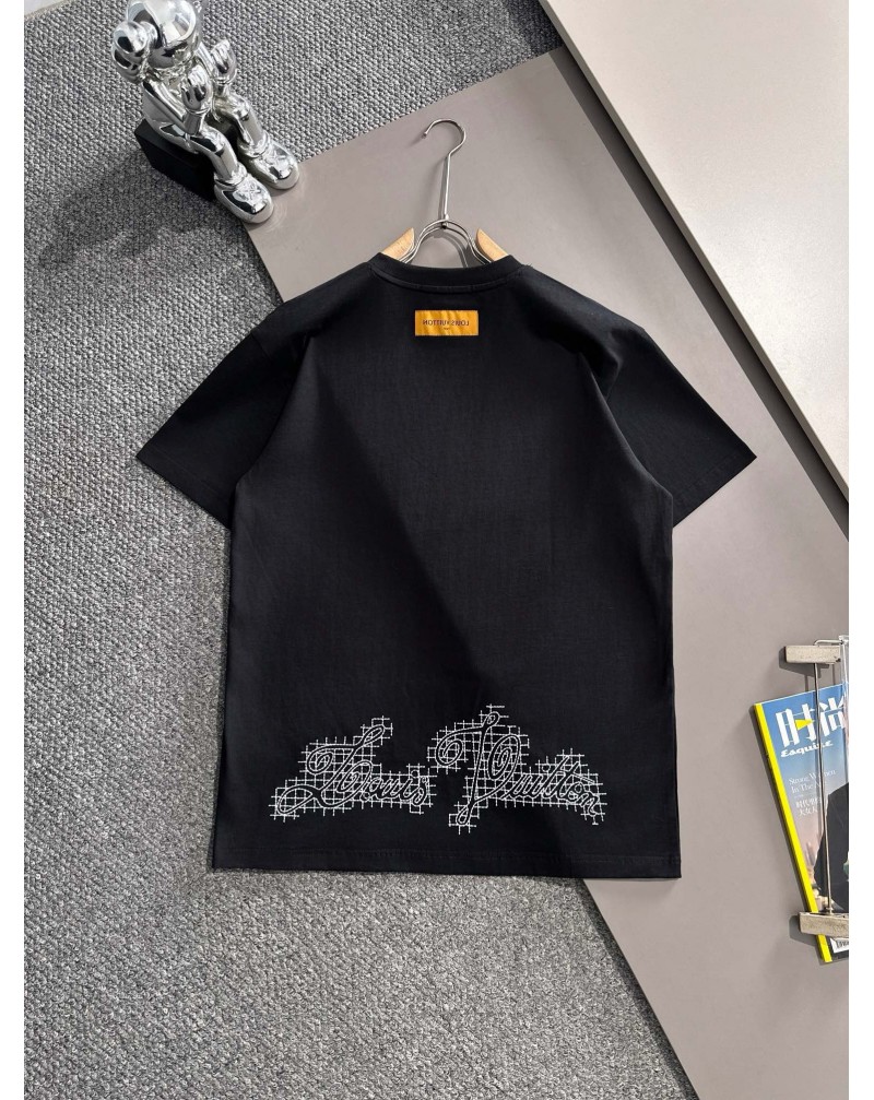 ルイヴィトン tシャツオシャレ刺繍モノグラム付きTシャツ半袖コットン男女兼用高品質てシャツ短袖