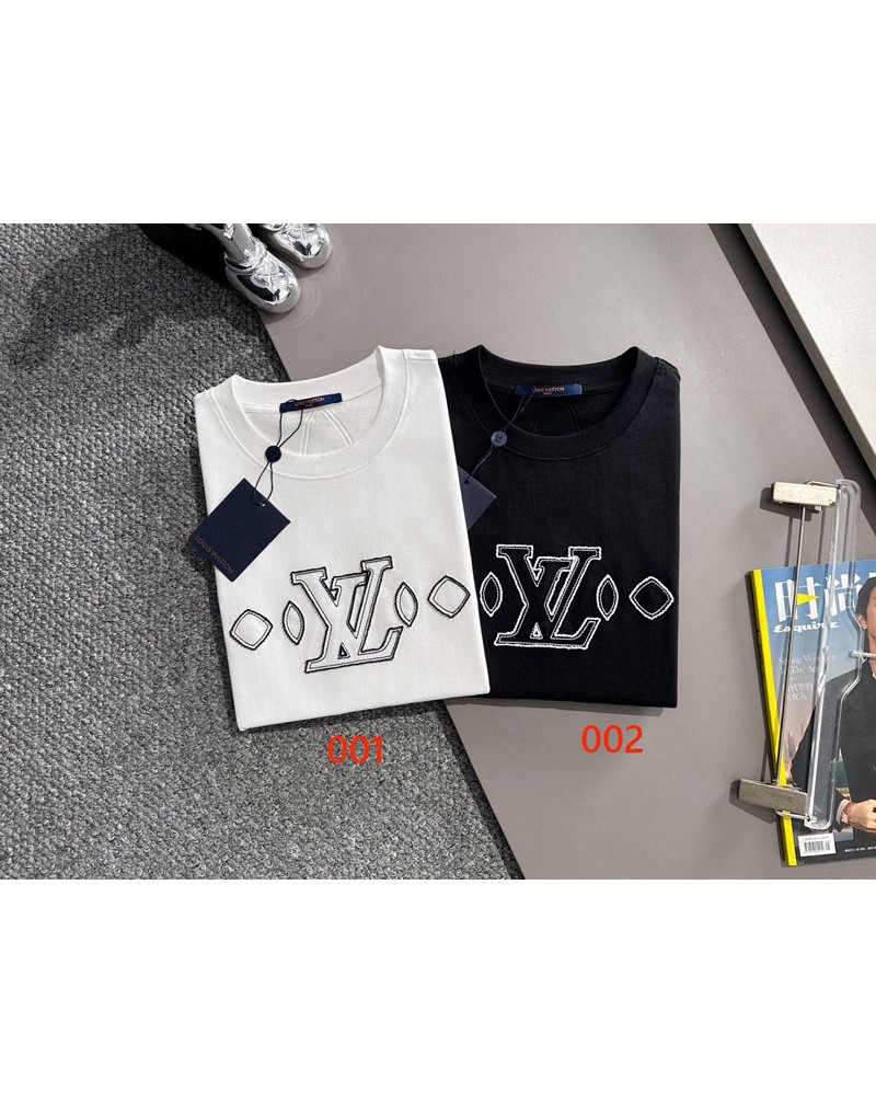 ルイヴィトン tシャツオシャレ刺繍モノグラム付きTシャツ半袖コットン男女兼用高品質てシャツ短袖